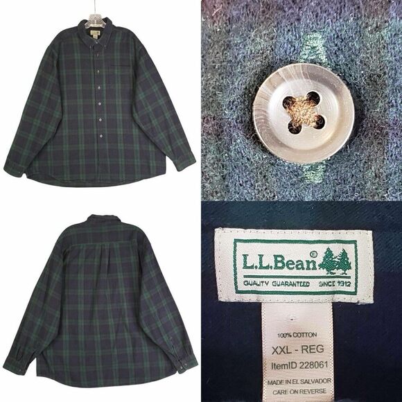 LL Bean Button Down Shirt LS Womens Size XXL Plaid Green Blue Cotton - Picture 1 of 9